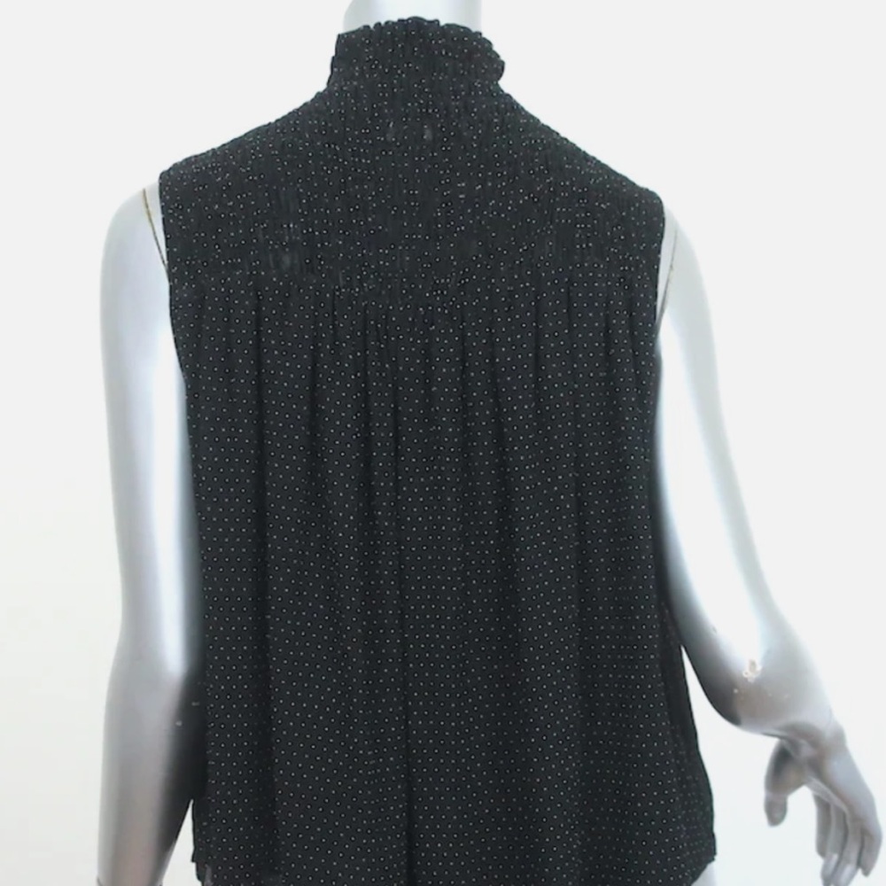 Frame Black Polka Dot 100% silk Smocked Top - Picture 3 of 7